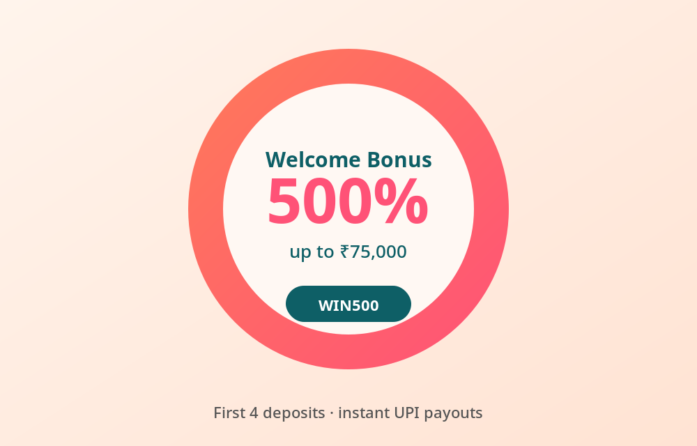 1win welcome bonus of 500% up to ₹75,000 with promo code WIN500